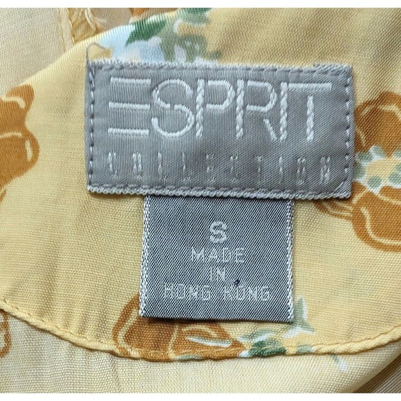 Vintage 90s Dress Esprit Yellow Floral Print Rayon Sleeveless Babydoll Size S - Picture 4 of 6